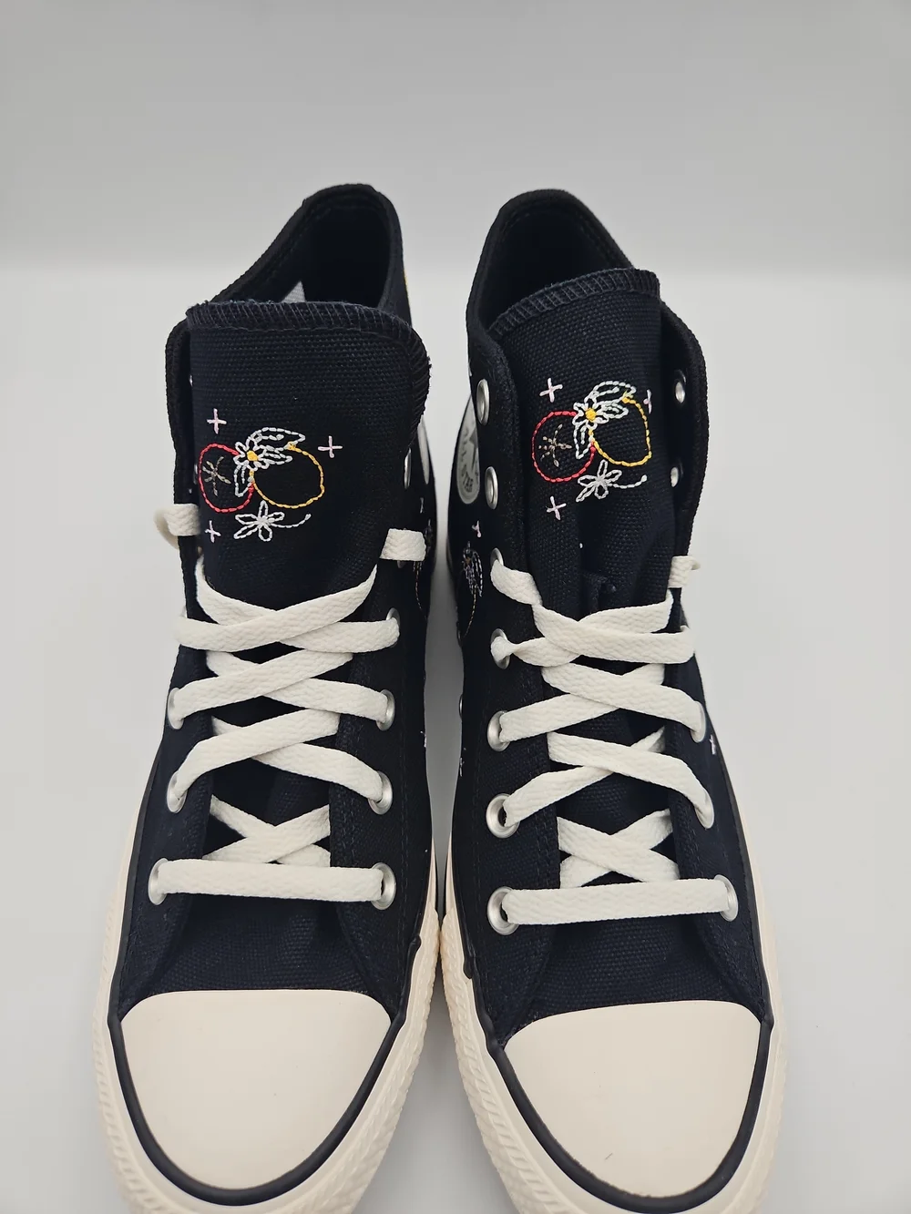 Converse Black High-Top Sneakers with Multicolor Embroidered Motifs